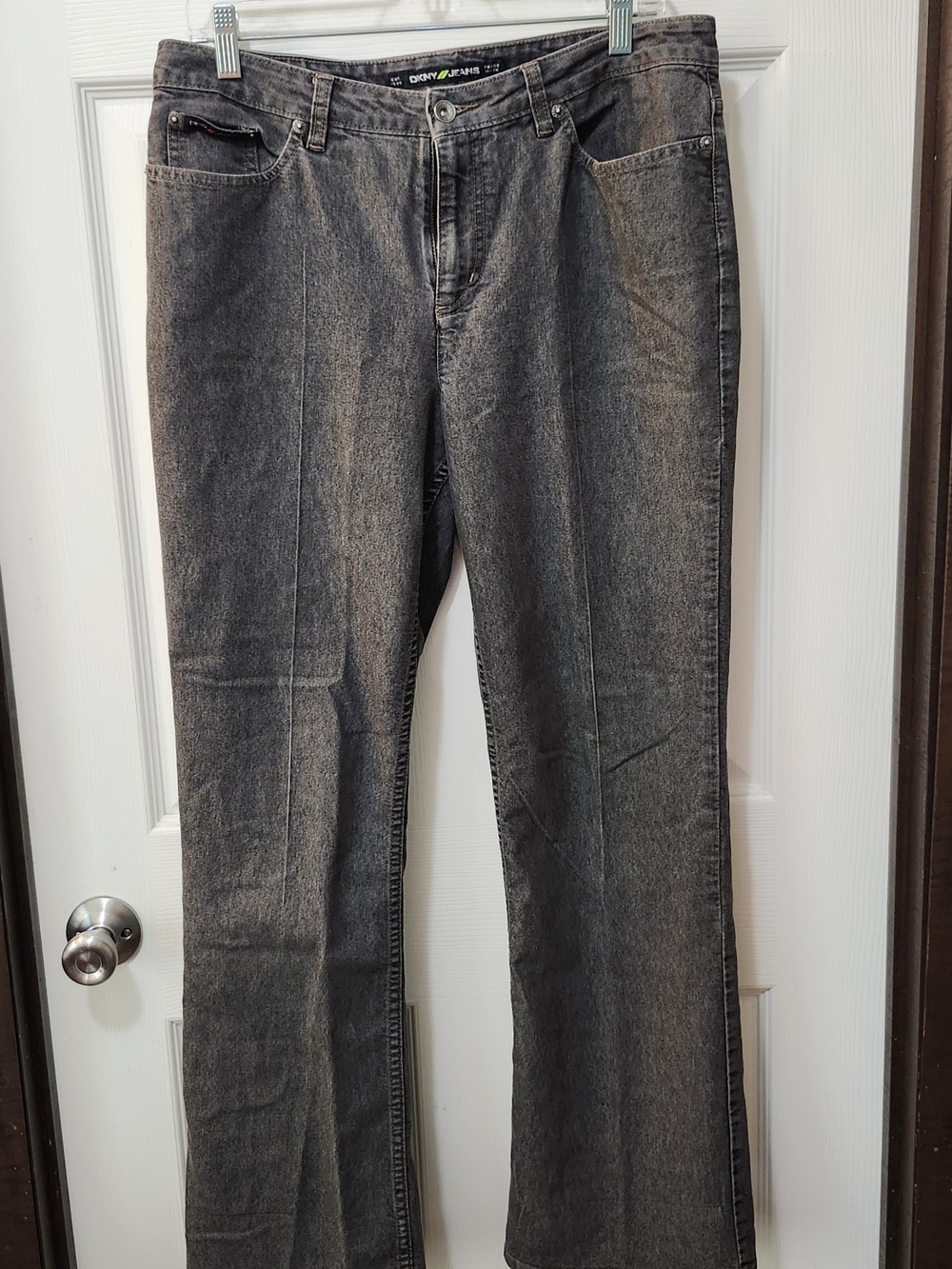 Women DKNY Washed Black Flare Jeans Sz 12